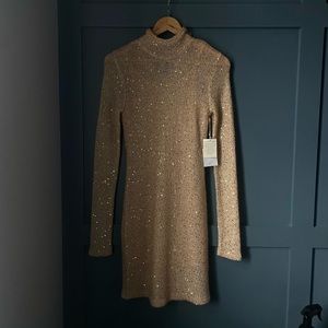 high neck gold sequin dress